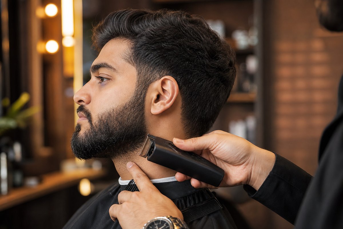 Perfilado de barba con recortadora eléctrica