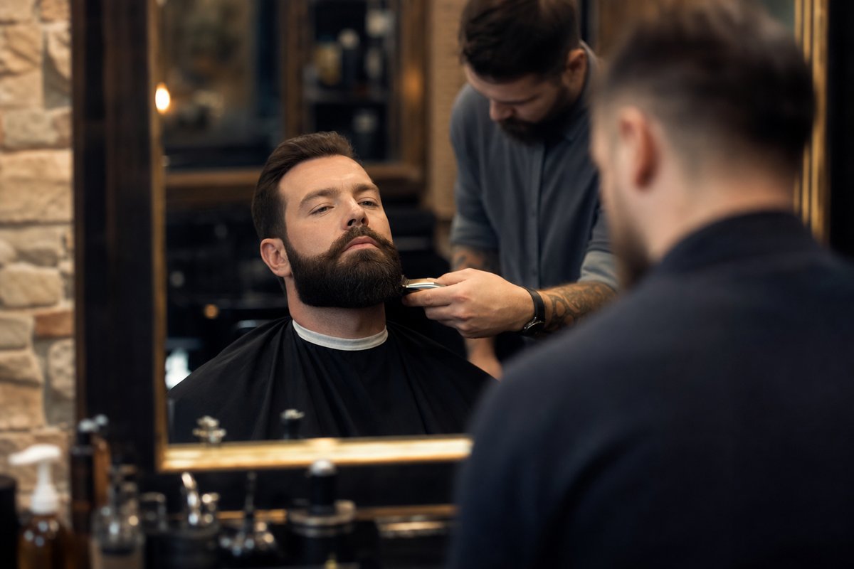 Barba perfilada en el salón