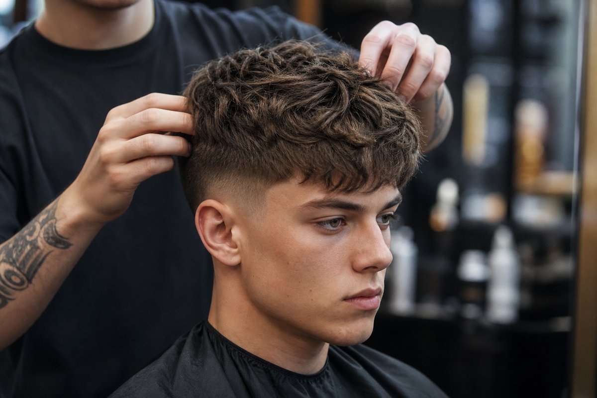 Corte fade y textura para hombre joven